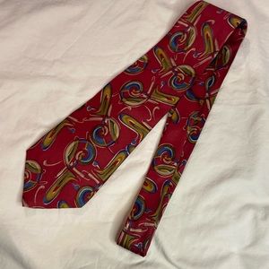Men’s Cranberry Red W/ Abstract Design Silk Tie Necktie Silk Accents